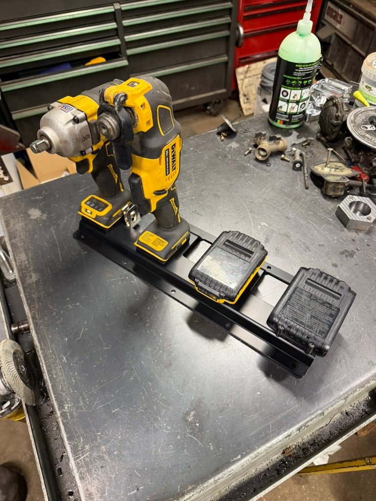 DeWalt 20V batteries stored on Keepfast battery holders